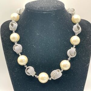 Silver Tone Faux Pearl Choker Necklace